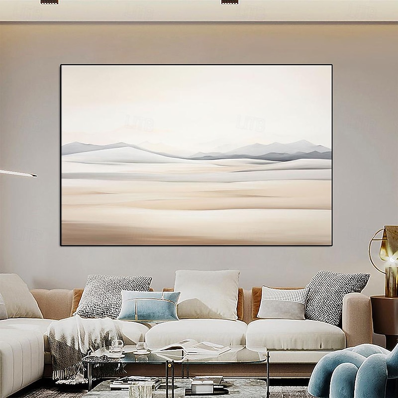Handmade Earthy Abstract sky painting Wall Art Large Canvas mountain Painting Neutral White Beige BlackBlue /Gray landscape oil painting Modern Minimalist artwork Horizontal Home Decor2