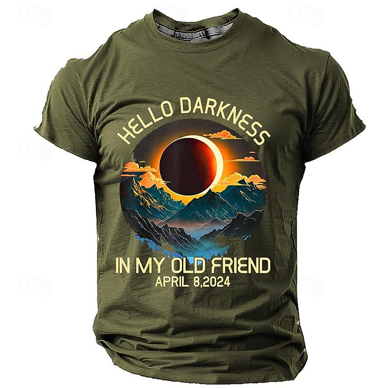 April 8, 2024 Total Solar Eclipse Men's Graphic T-Shirt - Hello Darkness My Old Friend Tee