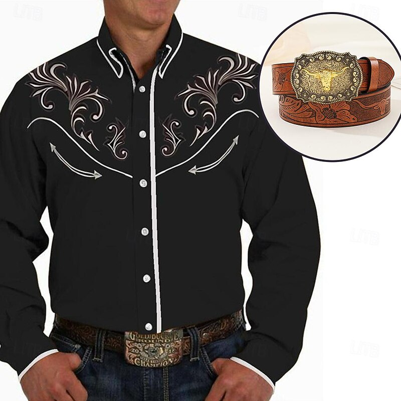 Classical Retro Vintage Blouse / Shirt Waist Belt West Cowboy Embroidered Embroidery Fancy Dress Men's Masquerade Dailywear Bachelorette Party Adults' Shirt Waist Belt All Seasons4
