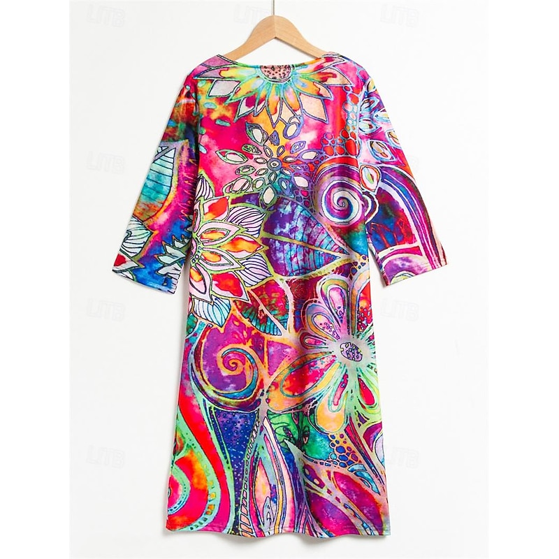 Women's Mini Dress T Shirt Dress Shift Dress Summer Dress Print Dress Active Fashion Streetwear Outdoor Vacation Work Regular Fit Floral Paisley Half Sleeve V Neck Red Blue3