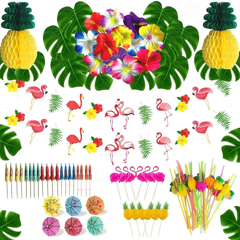 174PCS Hawaiian holiday party simulation turtle back leaf hibiscus honeycomb pineapple table decoration props