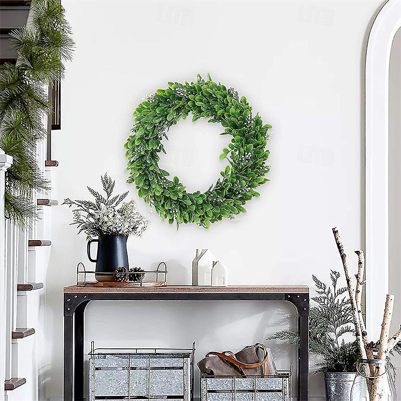 Faux Wreath Artificial Green Leaves Wreath For Front Door Wall Window Hanging Wedding Party Decoration3
