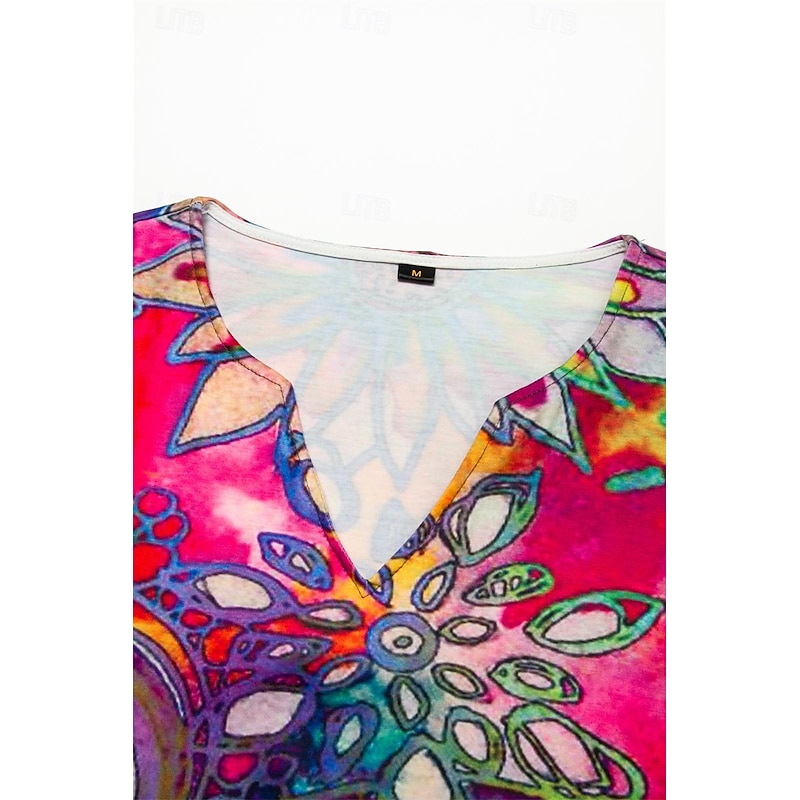 Women's Mini Dress T Shirt Dress Shift Dress Summer Dress Print Dress Active Fashion Streetwear Outdoor Vacation Work Regular Fit Floral Paisley Half Sleeve V Neck Red Blue4