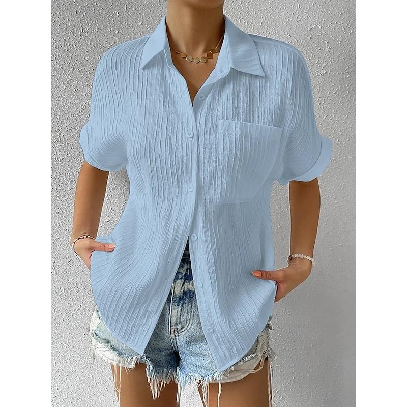 Shirt Blouse Women's White Pink Blue Plain Button Pocket Street Daily Fashion Shirt Collar Regular Fit S3