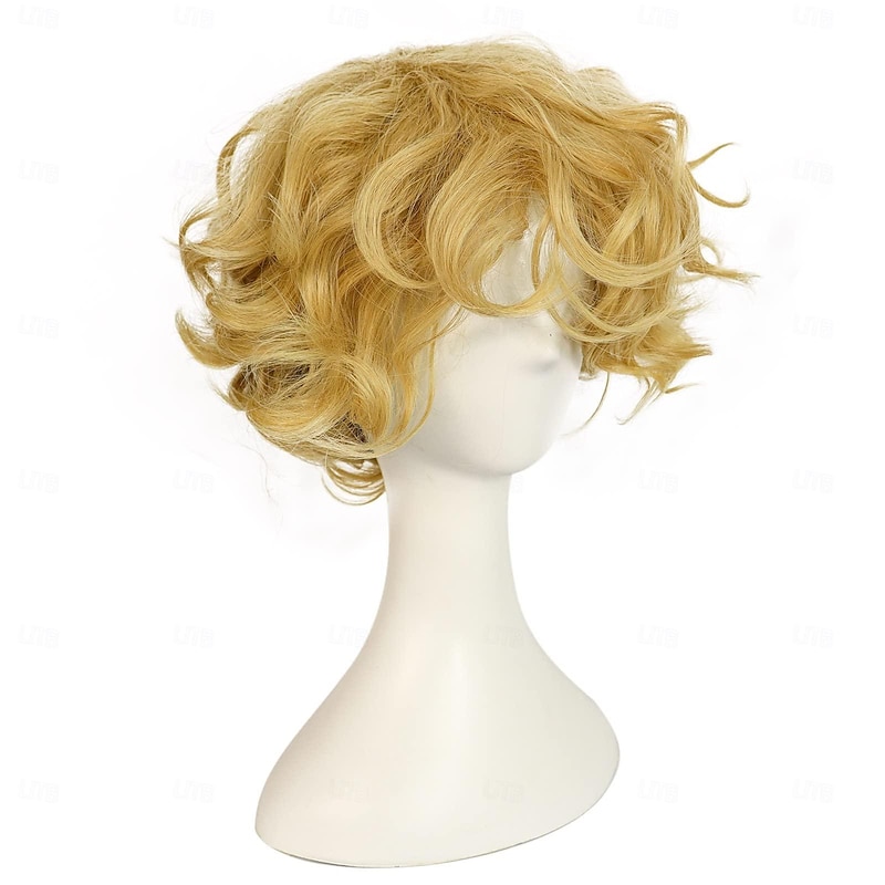 Blonde Wig for Men Short Fluffy Blonde Wig Curly Male Wig Heat Resistant Synthetic Cosplay Costume Hair Wig Blonde2
