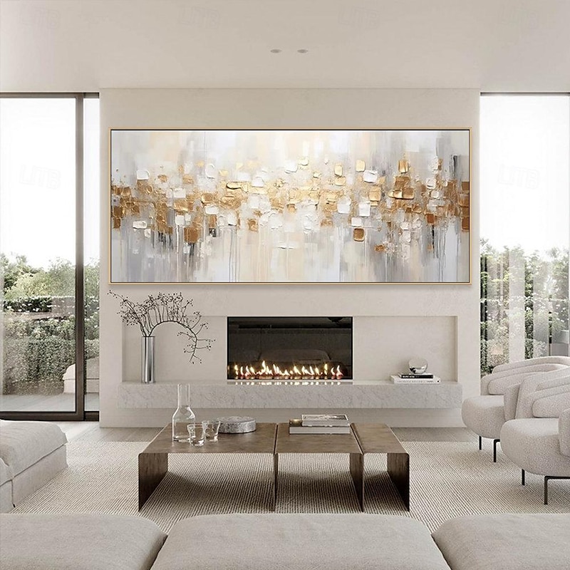 Large hand painted Abstract Gold Texture Oil Painting on Canvas hand painted Minimalist Yellow Ripple Acrylic Painting Modern artwork painting for Living Room Wall Art Decor