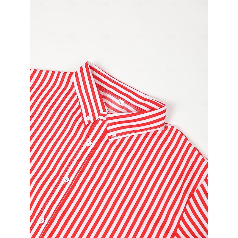 Men's Dress Shirt Button Down Shirt Collared Shirt Non Iron Shirt Black White Red Navy Blue Long Sleeve Striped Collar Spring & Summer Wedding Work Clothing Apparel3