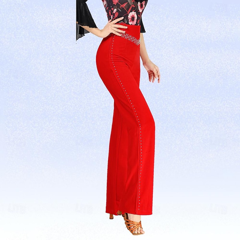 Latin Dance Ballroom Dance Pants Pure Color Splicing Crystals / Rhinestones Women's Performance Training High Spandex4