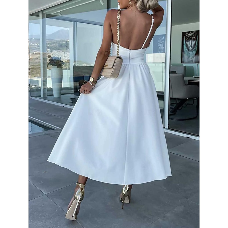 Women's Midi Dress White Dress Graduation Dress Slip Dress A Line Wedding Party Date Regular Fit Sleeveless Strap Black White Pink Fuchsia Summer2