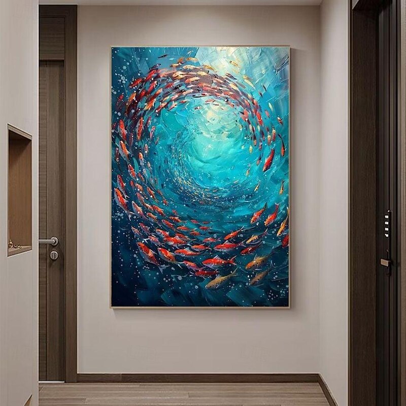 Handmade Oil Painting Canvas Wall Art Decoration Abstract Marine Fish Shoal of Fish for Home Decor Rolled Frameless Unstretched Painting2