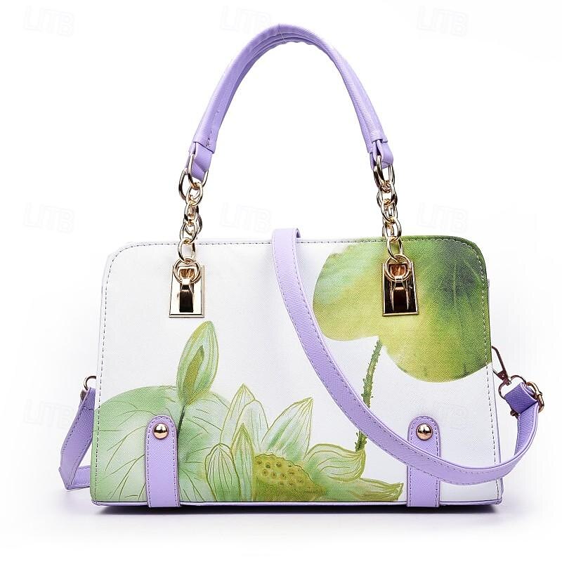 Women's Handbag PU Leather Office Daily Large Capacity Anti-Dust Geometric Flower Wine Black Red2