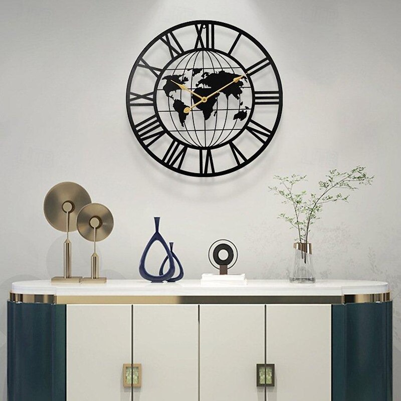 Wall Clock Iron Round Office Clock Creative Map Personality Mute Hanging Watch Nordic Living Room Clock Home Decor 60 cm3