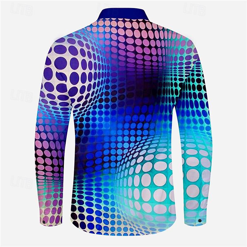 Men's Optical Illusion Geometric Pattern Button Up Shirt Printed Shirts Long Sleeve Fashion Casual Outdoor Vacation Street Spring & Summer Turndown Print Button-Down Blue3