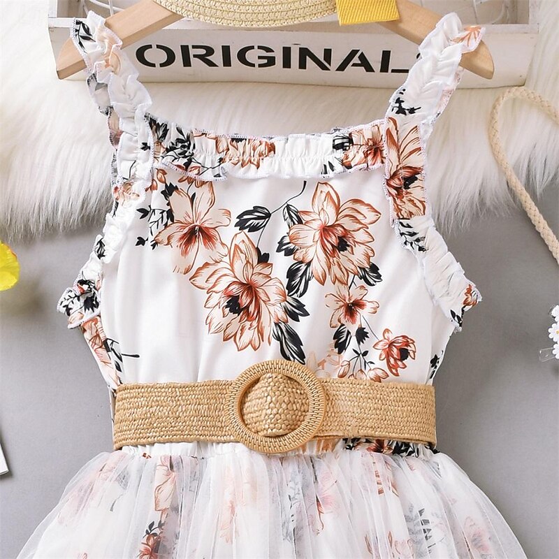 Kids Girls' Dress Graphic Sleeveless Formal Performance Party Fashion Cute Polyester Summer Spring 3-13 Years Black White3