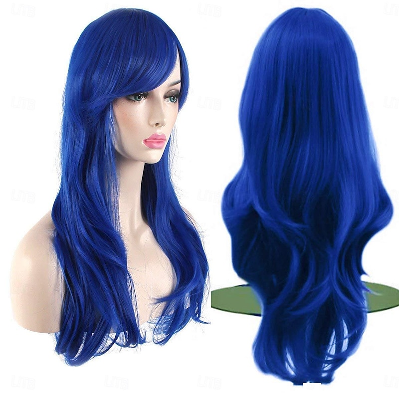 Fashion Wigs Long Wavy Curly Hair Cosplay Wig Wig Cap Blue 28