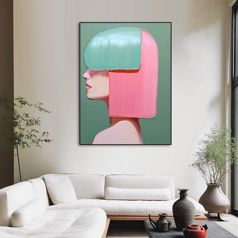 Hand painted Abstract Fashion Girl Canvas Painting Abstract pattyle girl painting for Living Room oil Painting Modern Wall Art Large Abstract Minimalist Bohemian Portrait painting Wall Art painting4