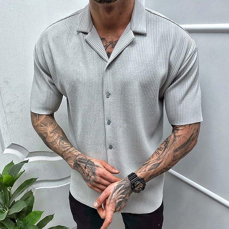 Men's Shirt Summer Shirt Casual Shirt Beach Shirt Cuban Collar Shirt Button Up Shirt Black White khaki Gray Short Sleeve Plain Collar Vacation Holiday Clothing Apparel Polyester Fashion Casual3
