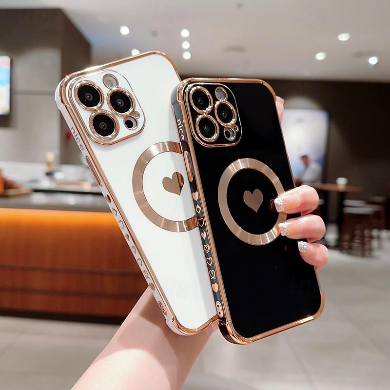 Phone Case For iPhone 17 Pro Max 17 Air 16 15 14 Pro Max Plus 13 12 11 Pro Max Back Cover Support Wireless Charging Shockproof Heart TPU Plating2