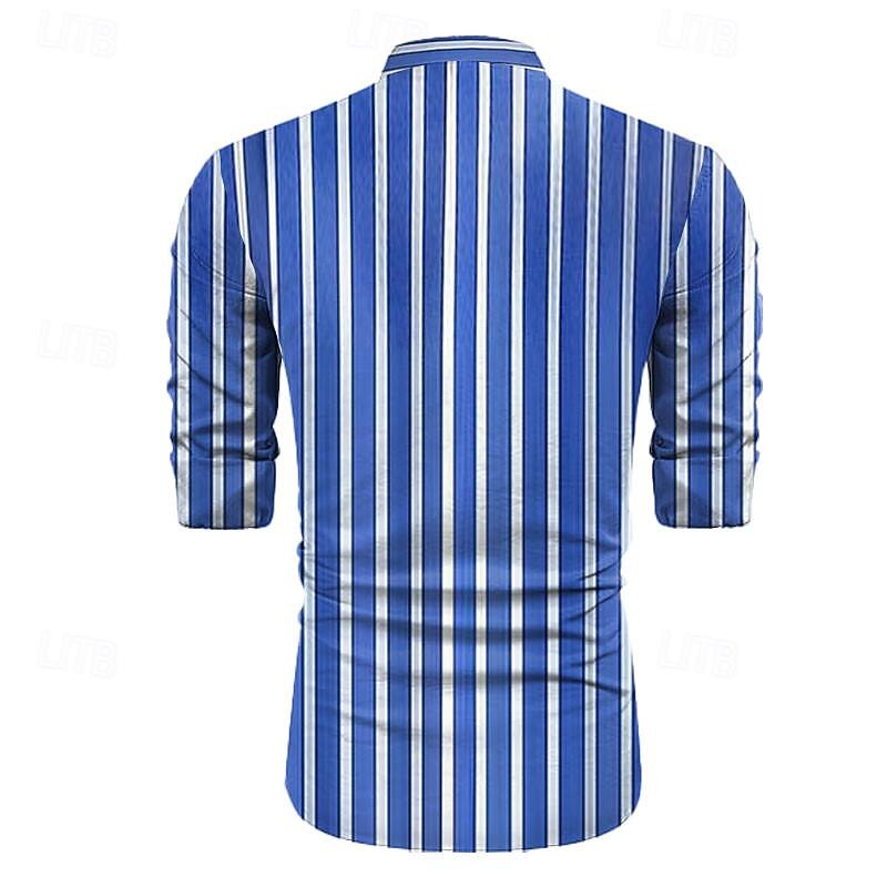 Men's Dress Shirt Printed Shirts Stripe Outdoor Street Royal Blue Blue Green Long Sleeve Turndown Spring & Summer Clothing Apparel Print2
