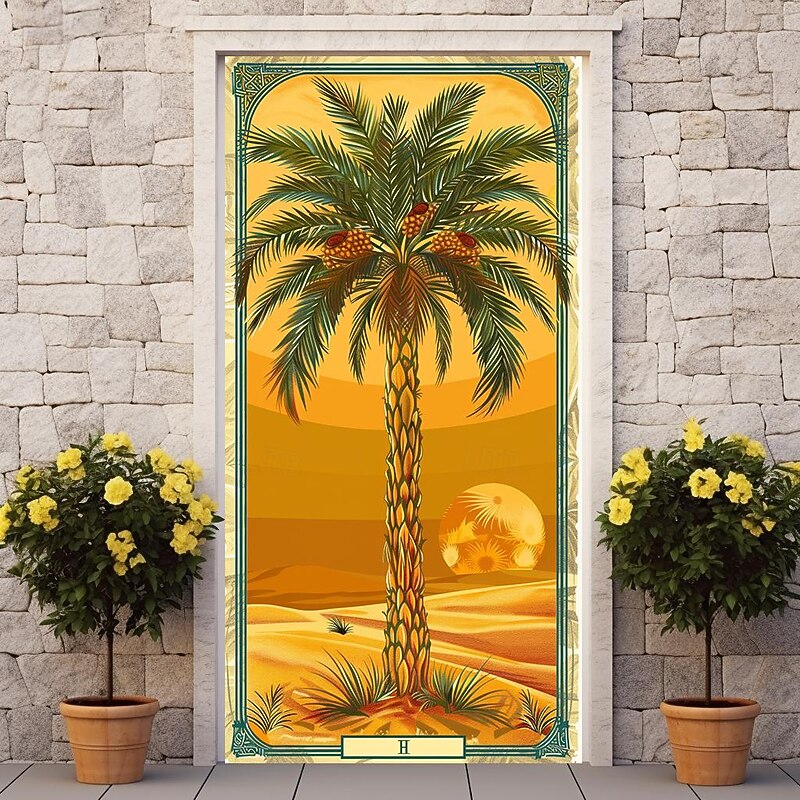 Coconut Tree Door Covers Door Tapestry Door Curtain Decoration Backdrop Door Banner for Front Door Farmhouse Holiday Party Decor Supplies3
