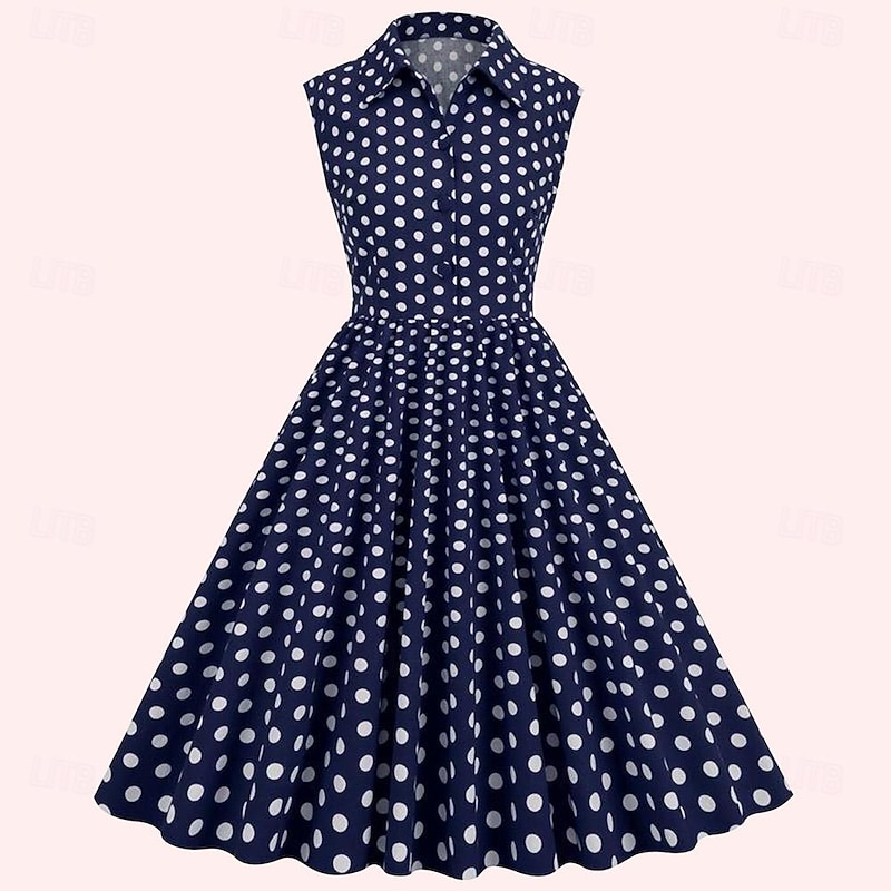 Retro Vintage 1950s Rockabilly Dress A-Line Dress Swing Dress Polka dots Fancy Dress Women's Halloween Carnival Masquerade Party Bachelorette Party Adults Dress Homecoming Dresses2