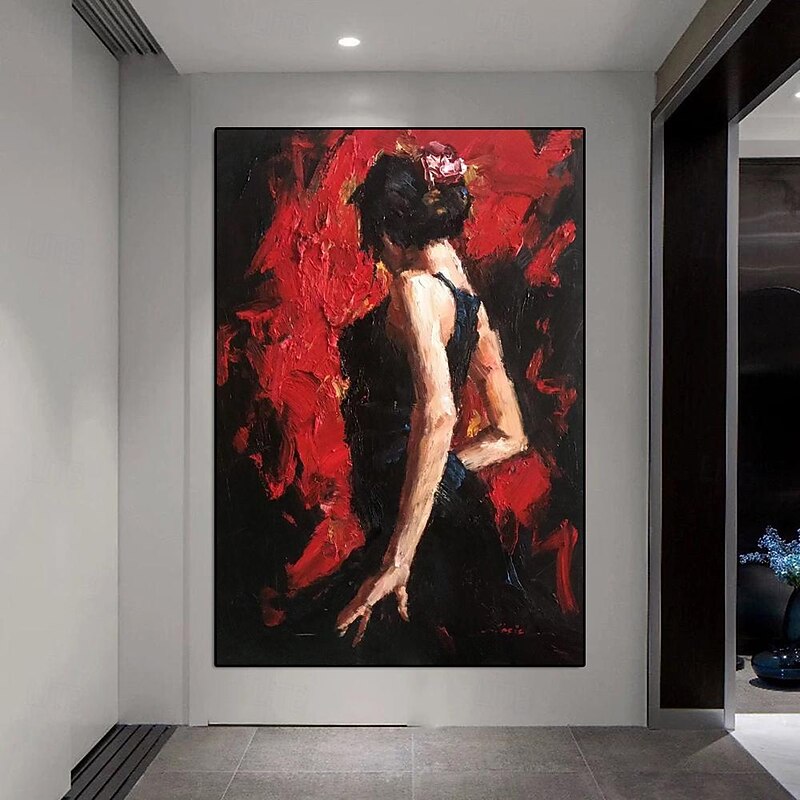 Hand painted firgure oil painting Abstract art Red woman dancer oil painting pattle knife girl dancer painting  Home decoration for living room artwork2