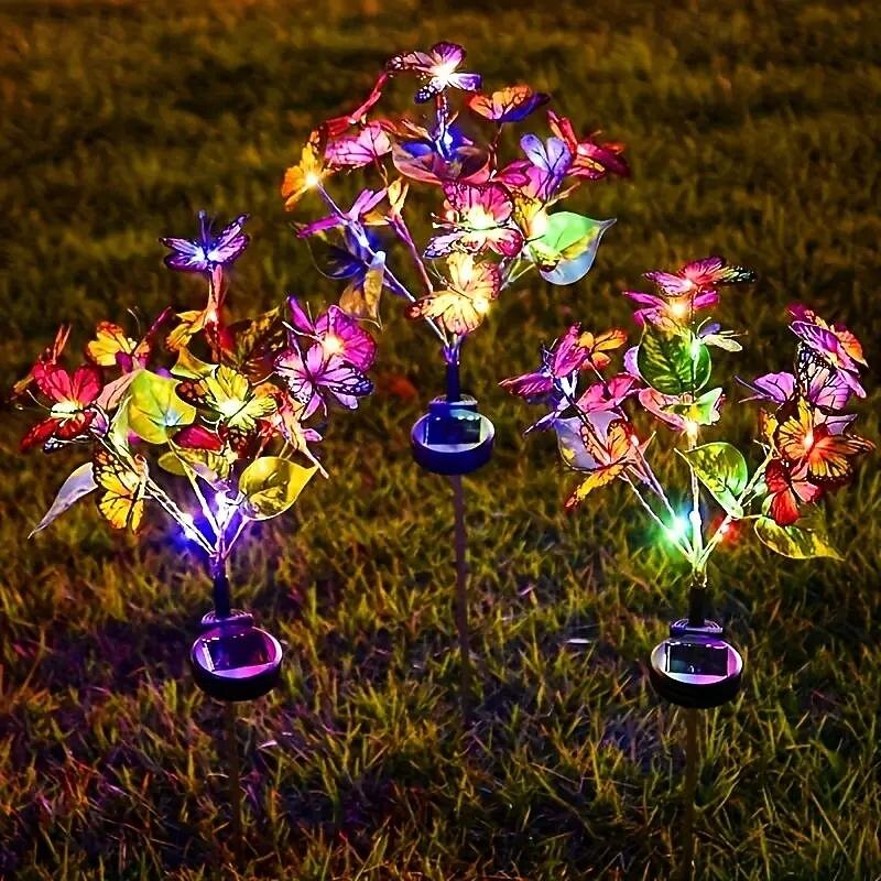 2pcs Solar Butterfly Shaped Lawn Lights Colorful LED Outdoor Waterproof Garden Lights for Garden Park Walkway Lawn Decoration3