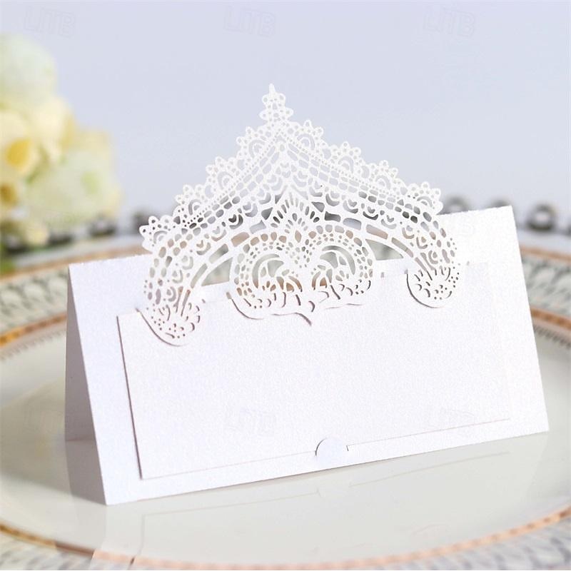 50 Pcs 3D Lace Seat Card Laser Hollowed Out Holiday Handwritten Card Wedding Table Card Name Card