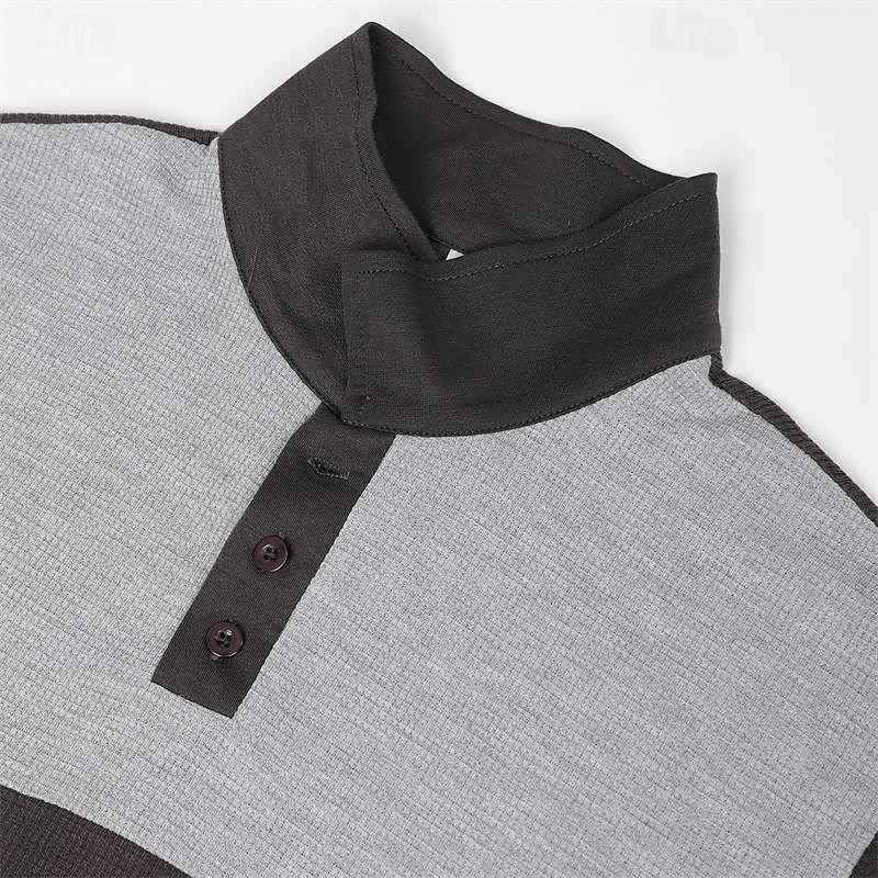 Men's Waffle Polo Shirt Golf Shirt Casual Holiday Classic Long Sleeve Fashion Basic Color Block Quick Dry Summer Spring Regular Fit Army Green Dark Navy Gray Waffle Polo Shirt4