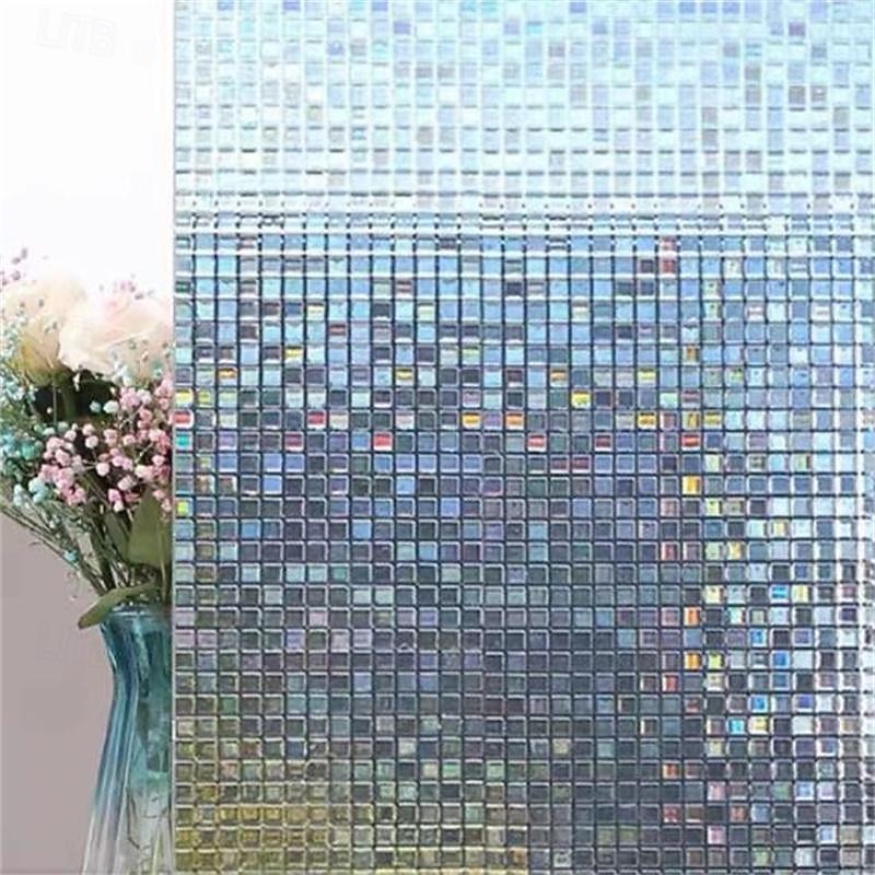 Glass Window Film 3D Adhesive Free Static Privacy Window Film Decorative Glass Mosaic Film Grid Privacy Glass Film 45*100CM