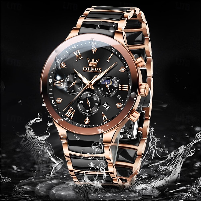 OLEVS 7004 Men's Watches Ceramic Band Chronograph Date Luminous Waterproof Luxury Quartz Watch Man TOP Brand Men Wristwatch2
