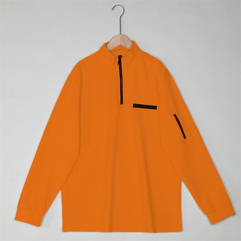 Men's Polo Shirt Pullover Sports Daily Wear Quarter Zip Long Sleeve Fashion Comfortable Plain Pocket Zip Up Spring &  Fall Regular Fit Black White Navy Blue Orange Polo Shirt2