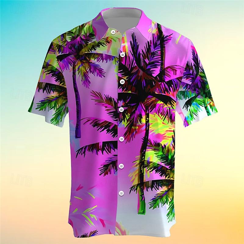 Men's Palm Tree Tropical Plants Shirt Summer Hawaiian Shirt Aloha Shirt Short Sleeve Shirt Turndown Vacation Hawaiian Outdoor Vacation Hawaiian Yellow Purple Orange S M L4