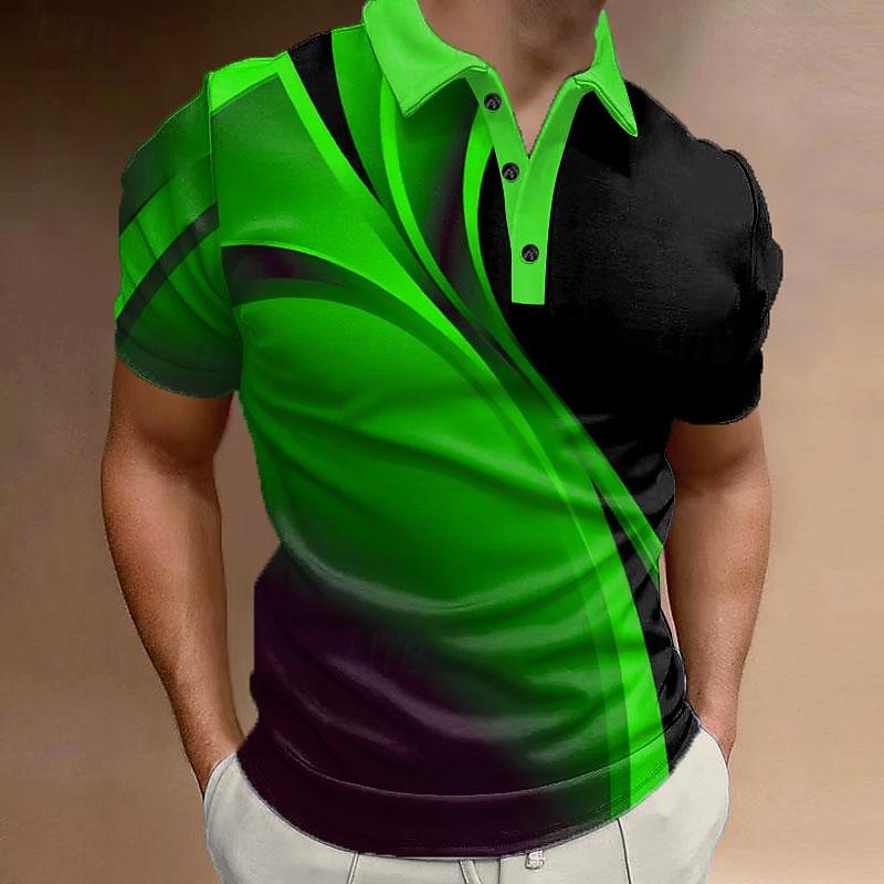 Men's Geometric Polo Shirts Golf Shirt Short Sleeve Polo Shirts Collared Shirts Business Casual Vacation Wear Formal Wear Festival Wear Buttons 3D Print Summer Blue Green Gray3