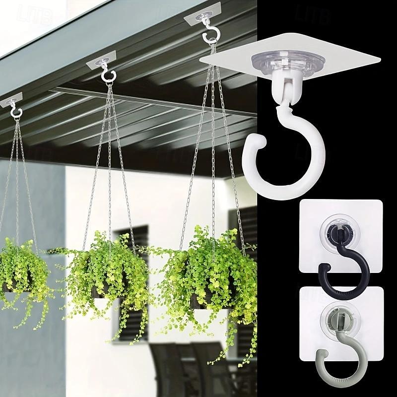 5pcs Rotatable Plastic Ceiling Hooks for Hanging Plants, Lanterns, Wind Chimes - Adhesive Ceiling Hooks, Easy to Install, No Drill Needed - Contemporary Style Ceiling Mount Hooks for Decoration