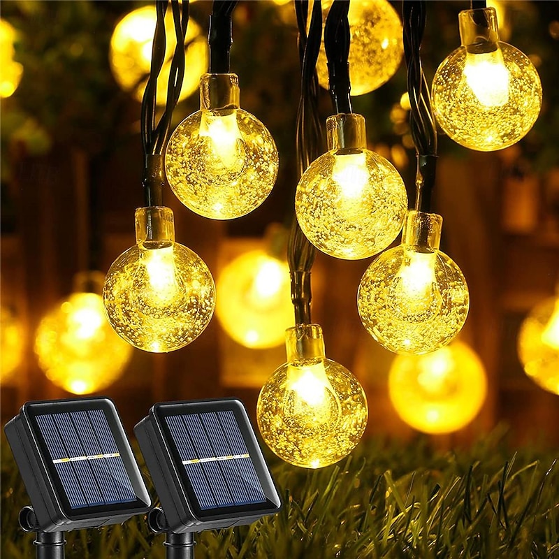 Outdoor Solar String Lights, 10M 50LED Waterproof Christmas Fairy Lights with 8 Modes, Crystal Ball Design for Christmas, Garden, Lawn, Porch, Gazebo & Bistro Decor