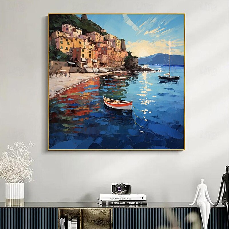 Mediterranean Oil Painting On Canvas hand painted Large Mediterranean Wall Art Abstract Seascape Art painting Blue Ocean Decor painting Custom Painting for Living room Home Decor2