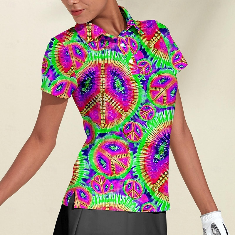 Women's Golf Polo Shirt Tie Dye Pink Short Sleeve Sun Protection UPF50 Top for Ladies Golf Attire 5
