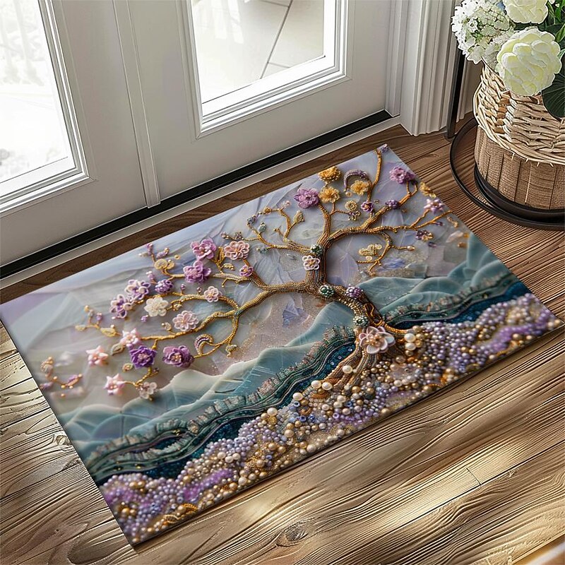 Purple Sparkling Tree of Life Doormat Floor Mats Washable Rugs Kitchen Mat Non-Slip Oil Proof Rug Indoor Outdoor Mat Bedroom Decor Bathroom Mat Entrance Rug2