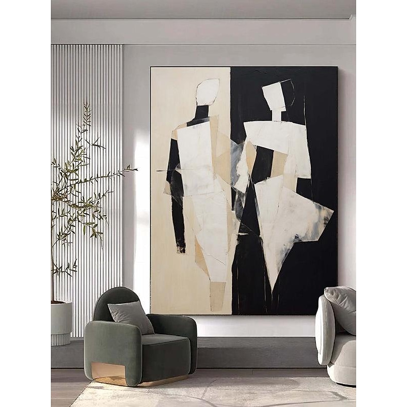 Black and Beige Abstract Art painting handmade Black and Beige Minimalistic hand painted Wall Art Abstract Figure Canvas painting Art Abstract People Oil Painting Modern Wall Art