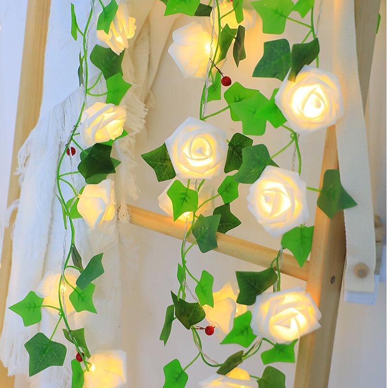 LED Rose Flower Rattan String Lights Valentines 1.5M10LED/3M20 Leaf Atmosphere String Lights For Home Bedroom Party Holiday Wedding Patio Yard Decoration Gift2