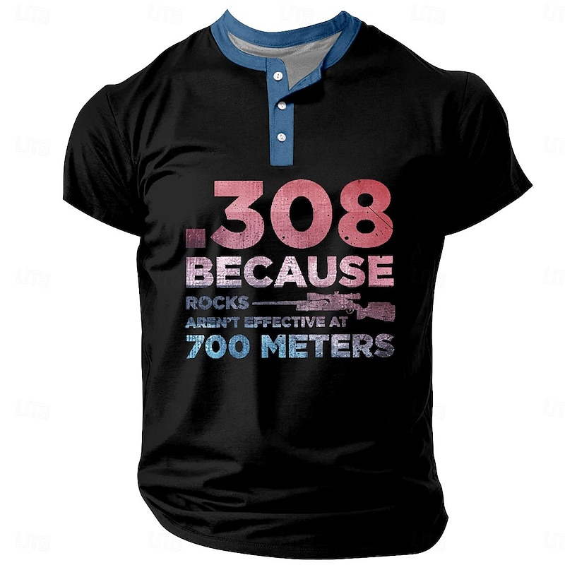 Men's Graphic Letters T shirt Henley Shirt Short Sleeve 3D Print Fashion Retro Vintage Classic Sports Outdoor Holiday Going out Spring & Summer Black 4 Green 1# Black Navy Blue Henley Henley T-Shirt