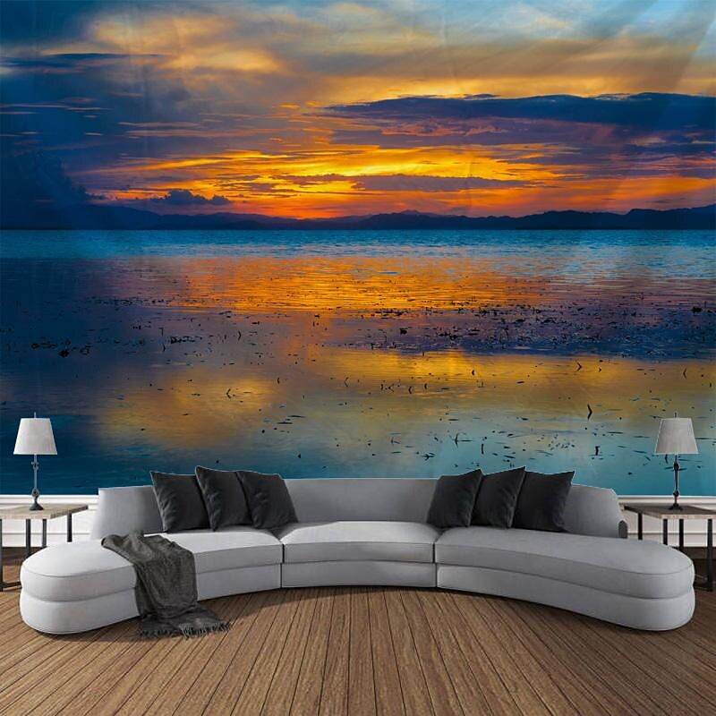 Sunlight Beach View Hanging Tapestry Wall Art Large Tapestry Mural Decor Photograph Backdrop Blanket Curtain Home Bedroom Living Room Decoration4