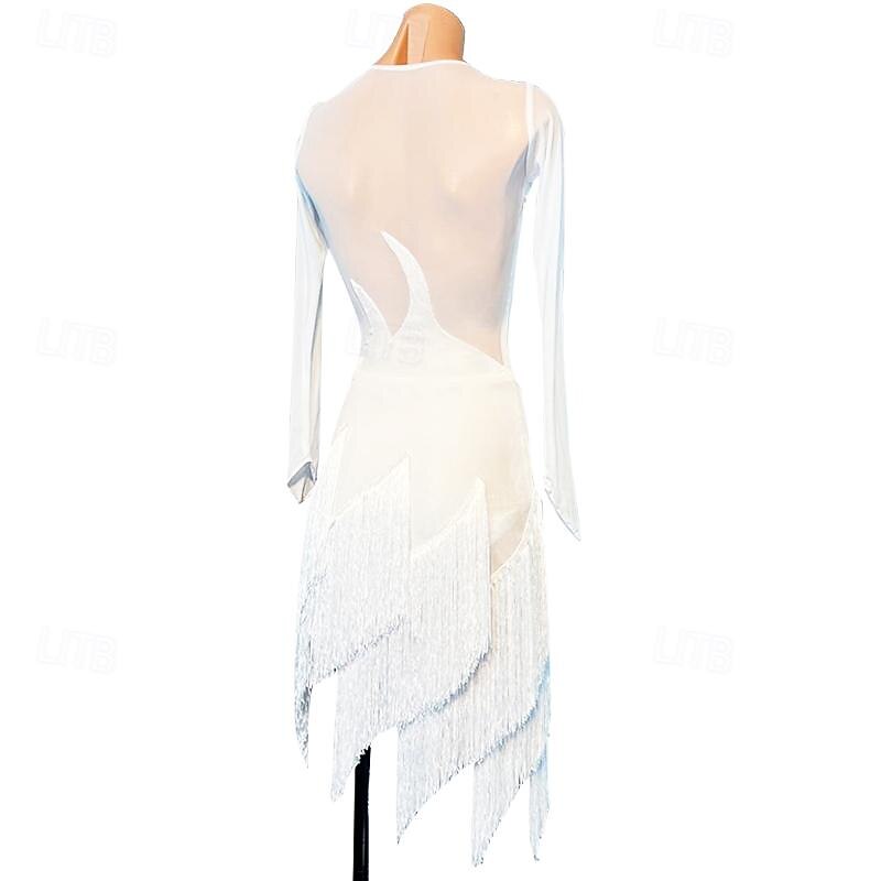 Latin Dance Dress Tassel Women's Performance Training Long Sleeve High Spandex Tulle3