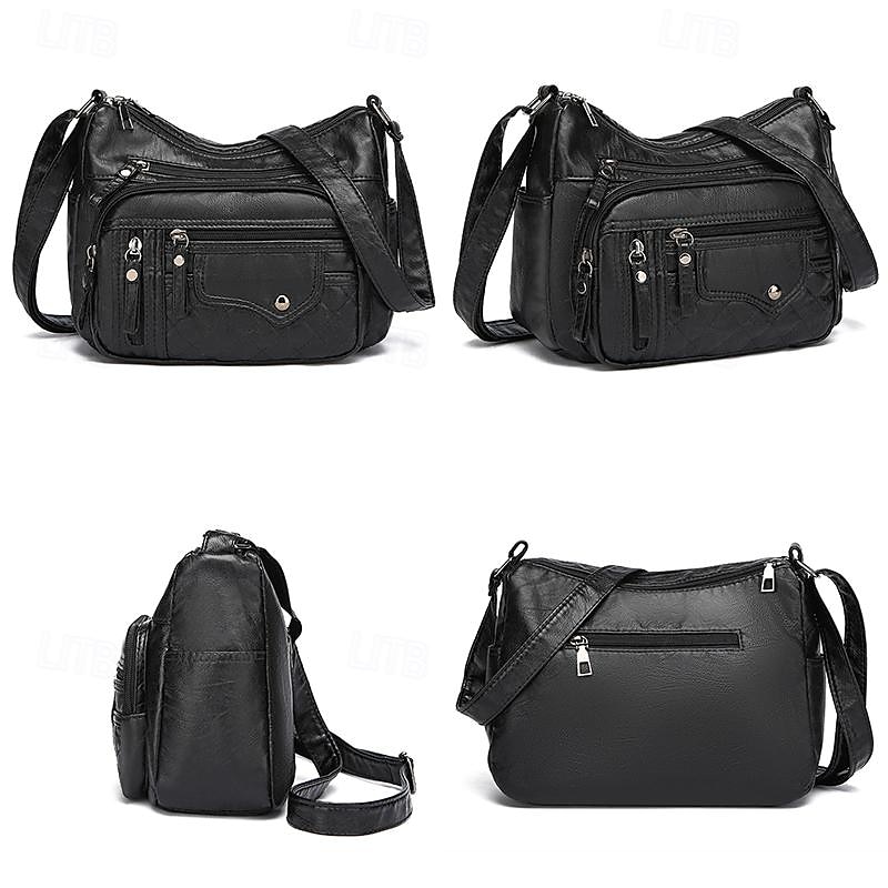 Women's Faux Leather Quilted Crossbody Bag with Multiple Zipper Pockets – Casual and Versatile Handbag for Everyday Use4
