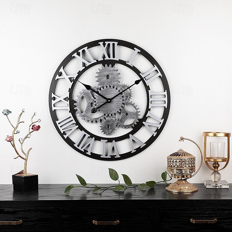 Wooden European Retro Wall Clock Gold Roman Gear Clock Decorative Luxury Classic Quartz Clock Modern Design For Home decor Wall Clocks 58 cm2
