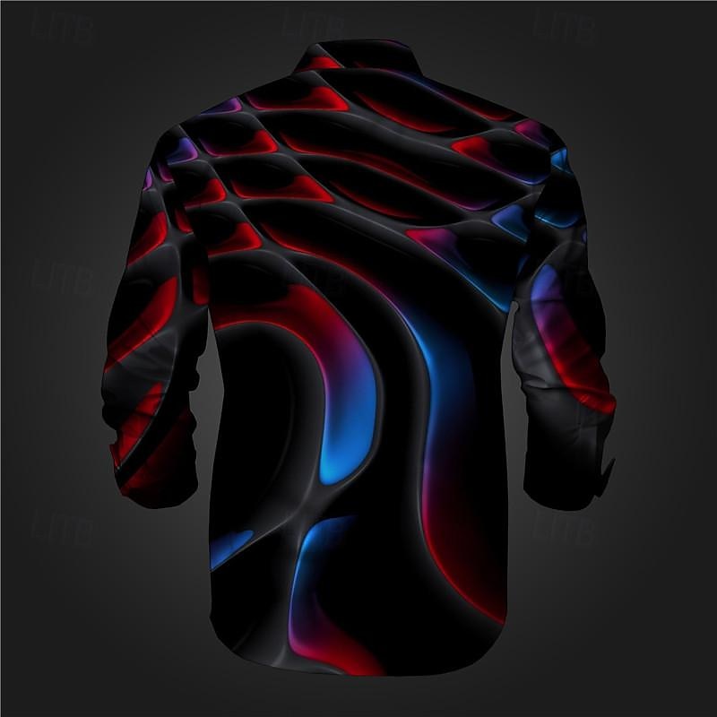 Men's Optical Illusion Geometric Pattern Button Up Shirt Printed Shirts Long Sleeve Subcultural Vacation Party Street Spring & Summer Turndown Print Button-Down Red Blue Gray2