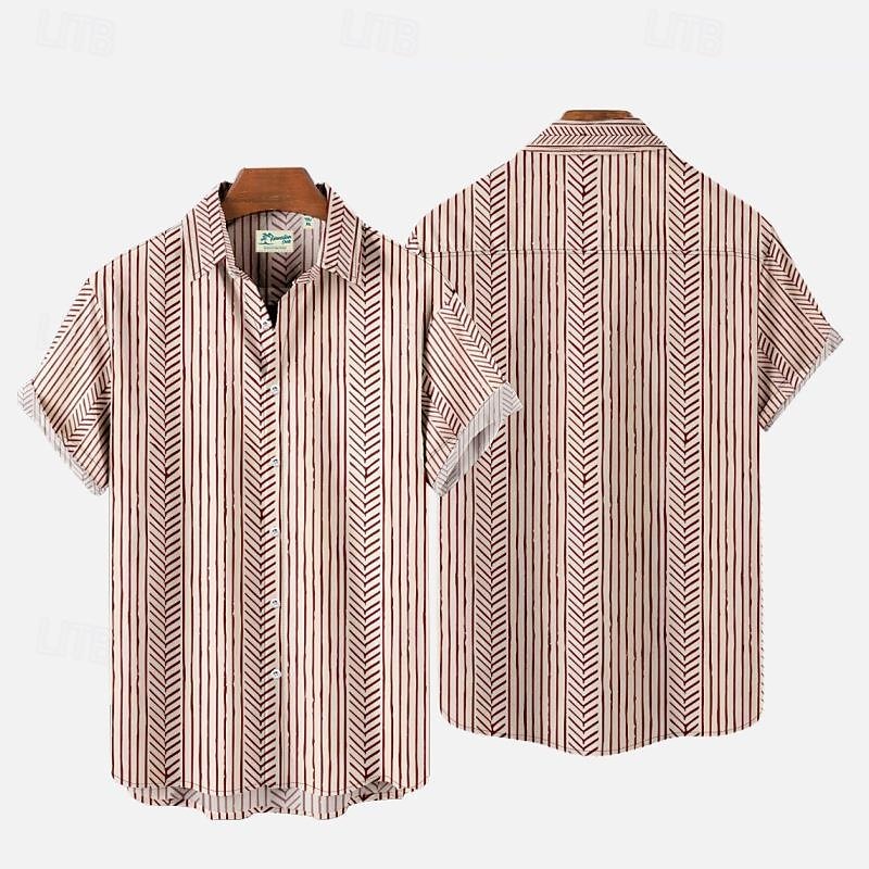 Men's Striped Shirt Summer Shirt Casual Shirt Short Sleeve Comfortable Fashion Casual Vacation Going out Casual Daily Spring & Summer Turndown Print White Red4