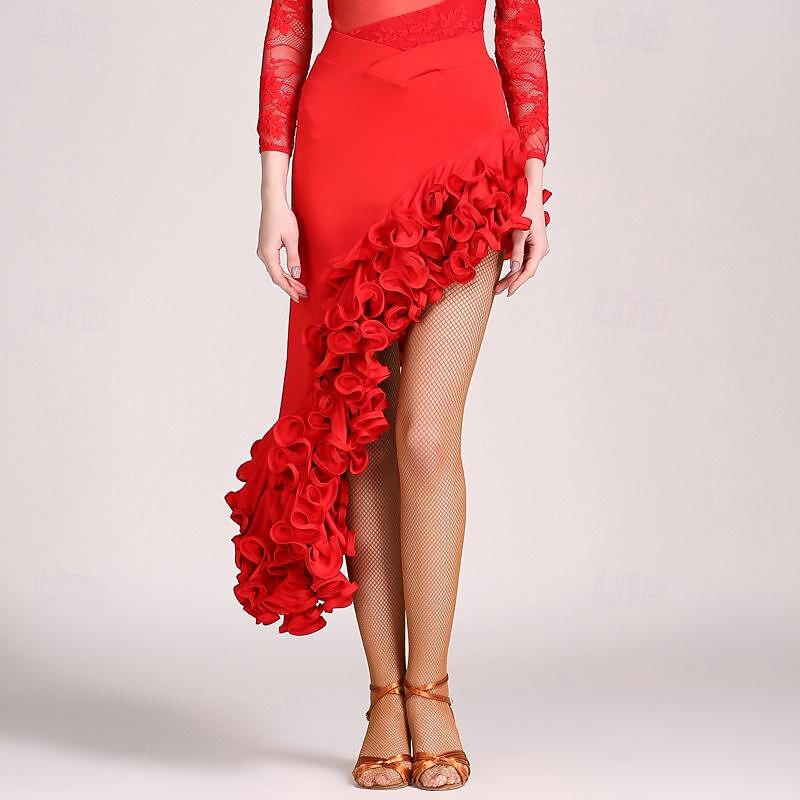 Latin Dance Skirts Pure Color Women's Performance Training Milk Fiber3