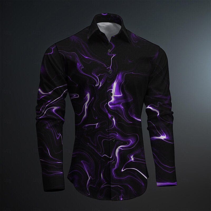 Men's Color Block Geometric Pattern Button Up Shirt Printed Shirts Long Sleeve Abstract Subcultural Fashion Casual Party Causal Casual Spring & Summer Turndown Print Button-Down Rose+Black Black Grey